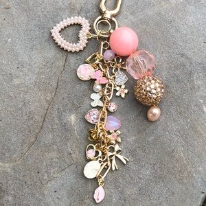 Charming Gold and Pink Keychain Accessory, Bag Charm